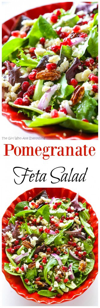Salada Feta de Romã - esta salada rápida e fácil é coberta com um vinagrete picante!  #romã #salada #natal #receita