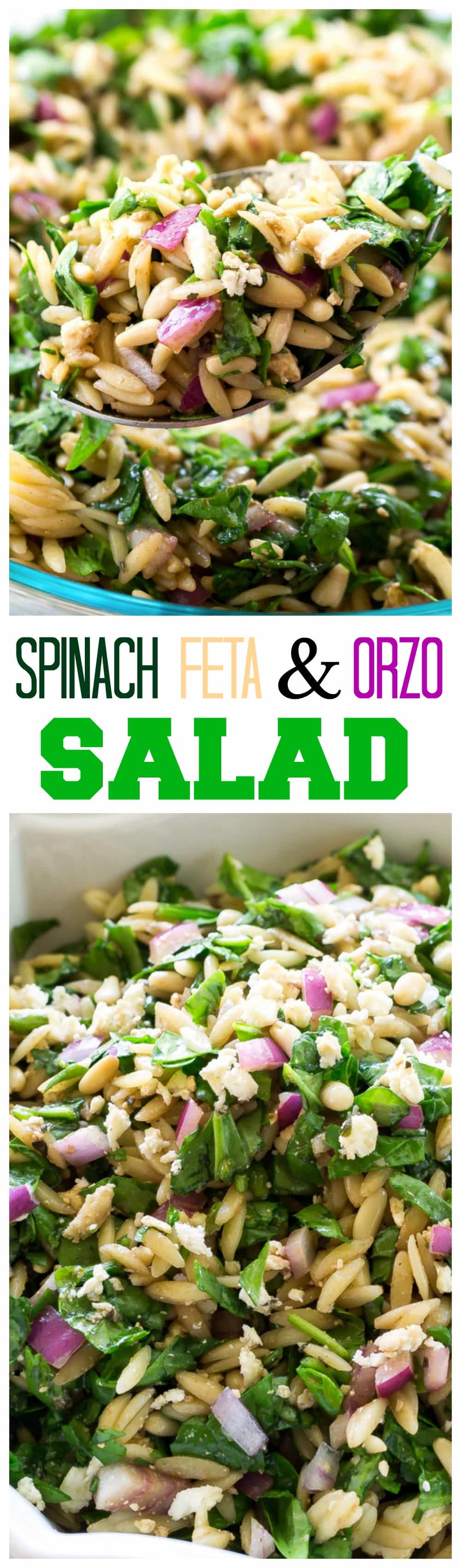 Salada de Espinafre, Feta e Orzo - em um vinagrete balsâmico.  #espinafre #feta #orzo #salada #receita