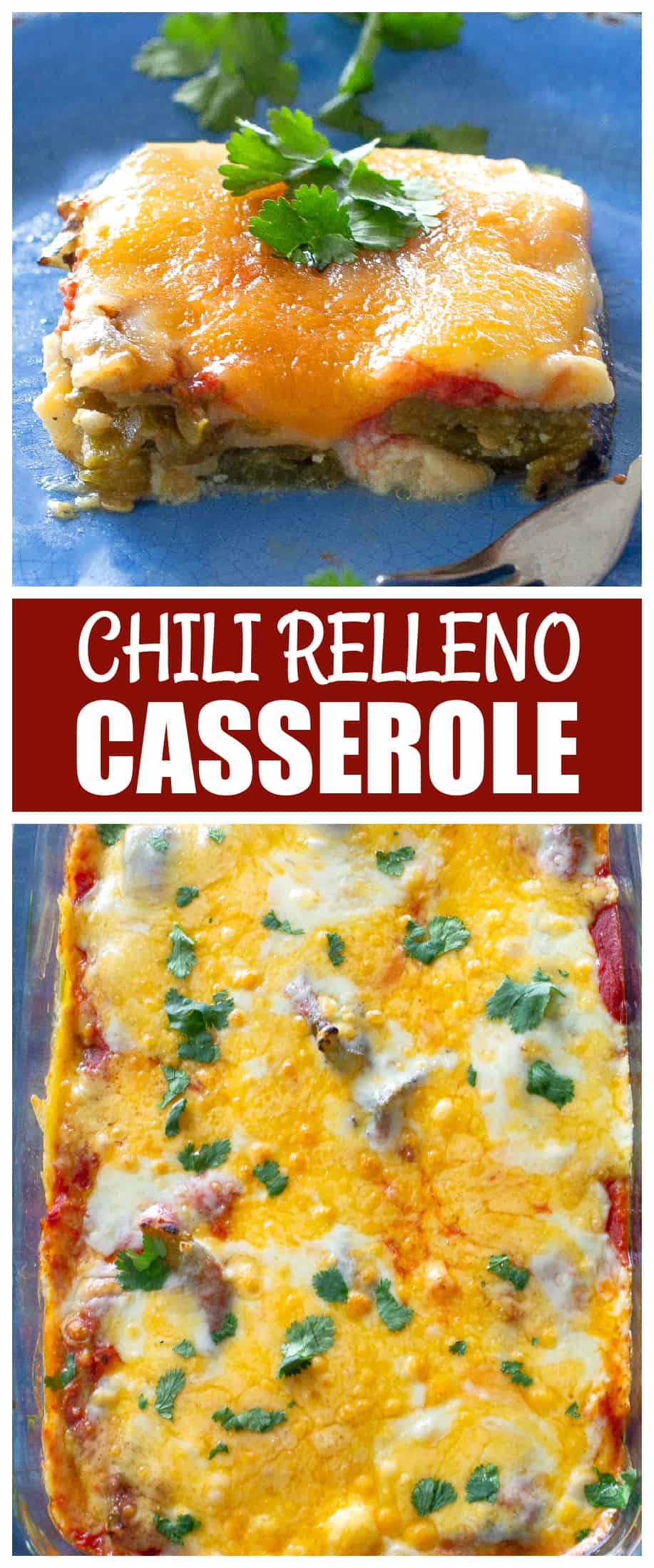 O Chili Relleno Casserole tem camadas de pimenta, ovos, queijo e uma leve camada de molho de tomate.  Este prato mexicano pode ser servido no café da manhã ou no jantar.