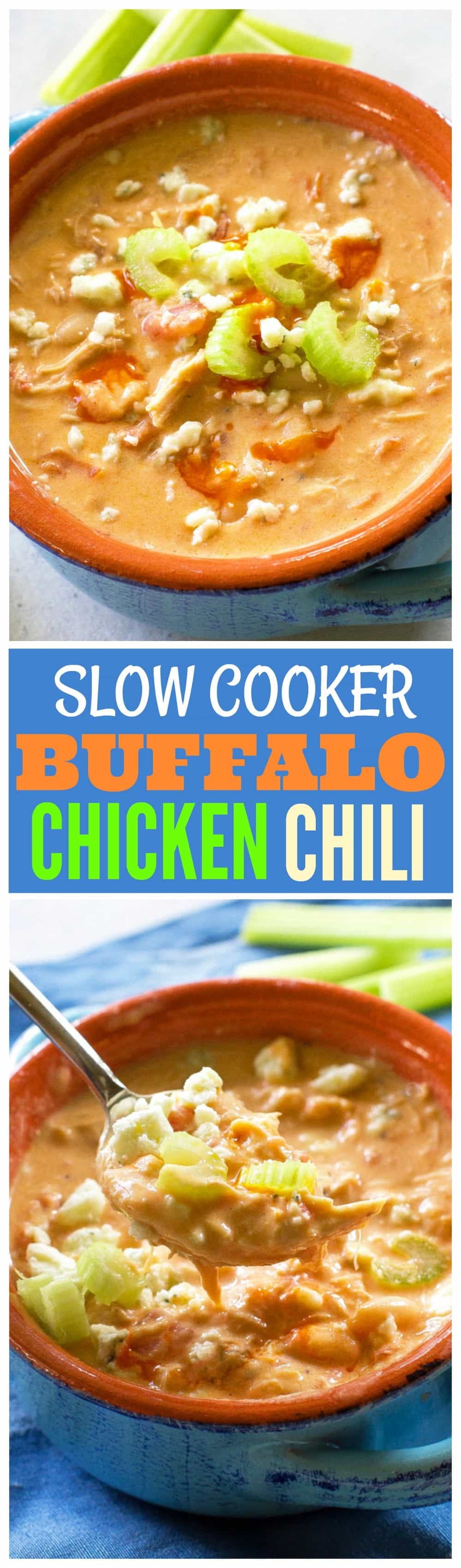 Slow Cooker Buffalo Chicken Chowder - apenas cinco ingredientes neste jantar de fogão lento.  #buffalo #frango #chili #sopa #slowcooker #crockpot #receita #jantar 