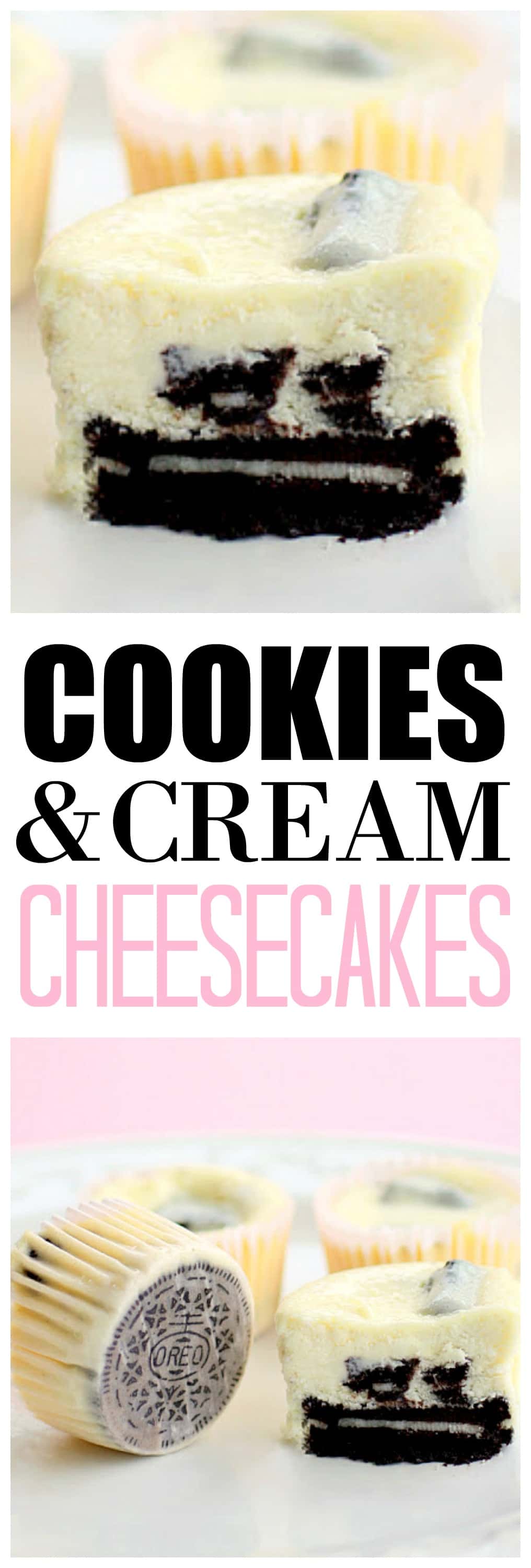 Os Cookies and Cream Cheesecakes não poderiam ser mais fáceis.  Cada um tem um Oreo completo como crosta!  #oreo #cheesecake #sobremesa #receita